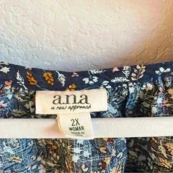 A.N.A (A New Approach) Rowan Ditsy Floral Navy Balloon Sleeves Blouse 2X NWT - Picture 9 of 11